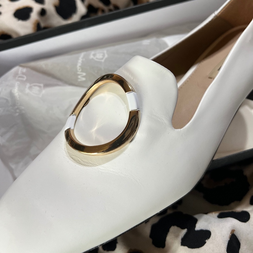 Massimo Dutti White Leather Loafers / Mule Slides – New in Box